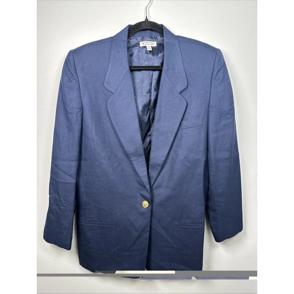 Vintage Talbots Blazer Womens Size 10 Blue One Button Lined Linen Blend USA Made